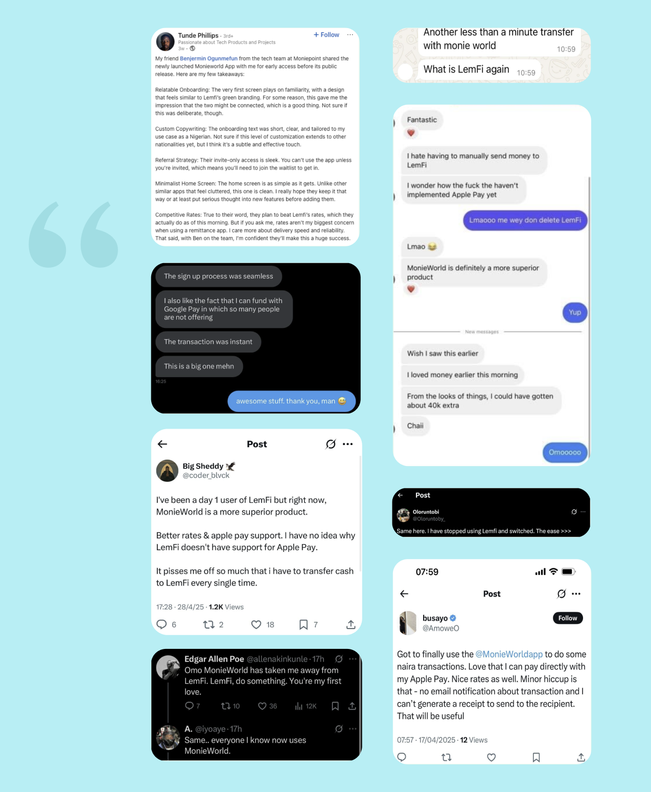 MonieWorld — user testimonials and social proof