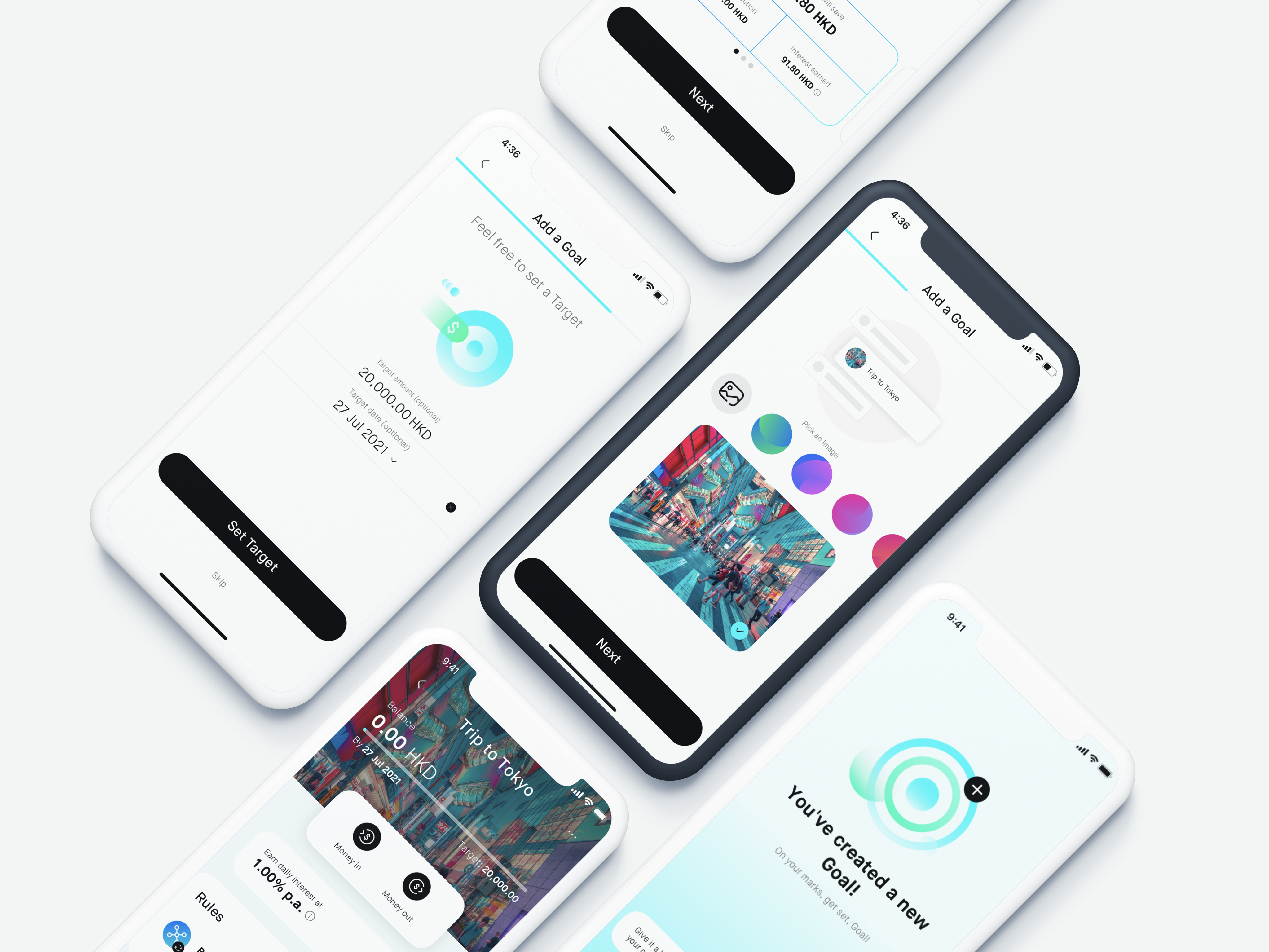 Goal creation flow — all screens overview